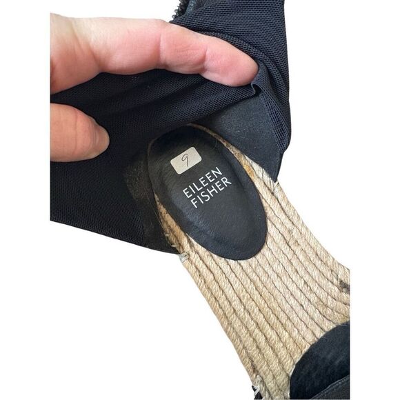 Eileen Fisher Coy Black Leather Espadrille Flats Size 9 - Picture 4 of 11